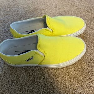 Vans neon yellow slip on Size 8